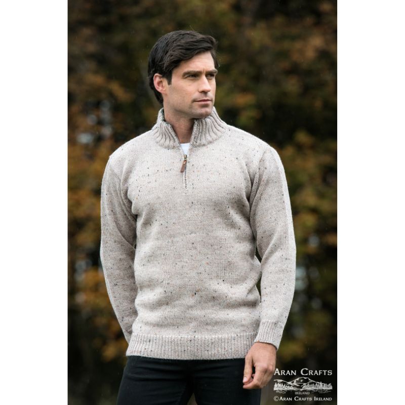Aran Crafts Mens 1/4 Zip Plain Skiddaw Sweater
